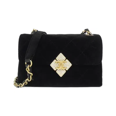 Pre-owned Chanel Velvet Shoulder Bag () In Black