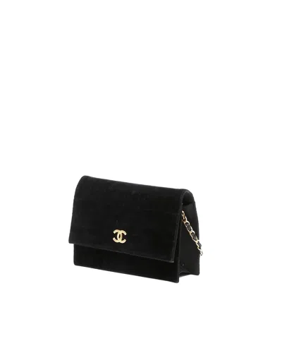 Pre-owned Chanel Velvet Single Flap Bag In Black
