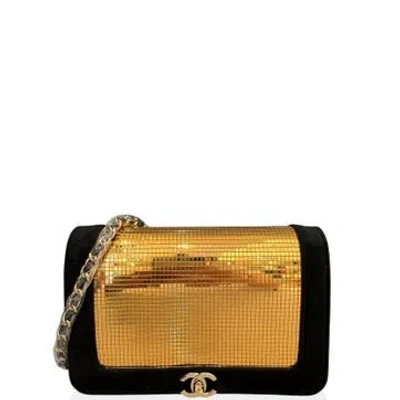 Pre-owned Chanel Velvet Wallet On Chain Mini In Gold