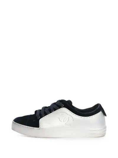 Pre-owned Chanel Velvet-trim Sneakers In Blue
