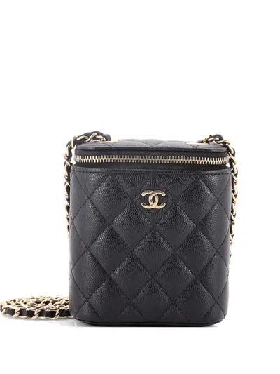 Pre-owned Chanel Vertical Classic Vanity Case With Chain Quilted Caviar Mini Shoulder Bag In Black