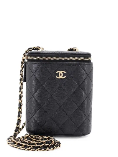 Pre-owned Chanel Vertical Classic Vanity Case With Chain Quilted Caviar Mini Shoulder Bag In Black