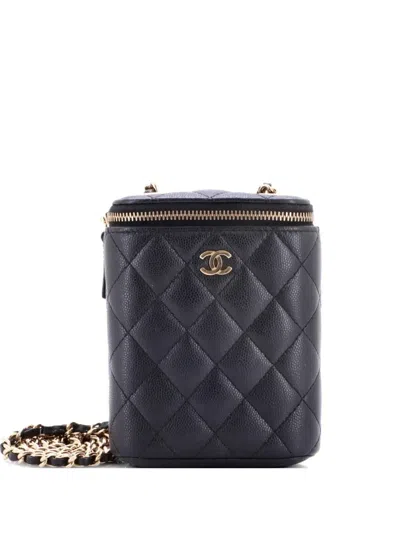 Pre-owned Chanel Vertical Classic Vanity Case With Chain Quilted Caviar Small Shoulder Bag In Black