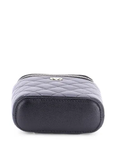 Pre-owned Chanel Vertical Classic Vanity Case With Chain Quilted Caviar Small Shoulder Bag In Black