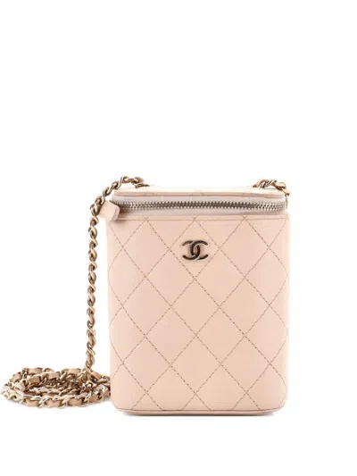 Pre-owned Chanel Vertical Classic Vanity Case With Chain Quilted Caviar Small Shoulder Bag In Neutral