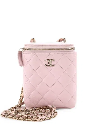 Pre-owned Chanel Vertical Classic Vanity Case With Chain Quilted Caviar Small Shoulder Bag In Pink