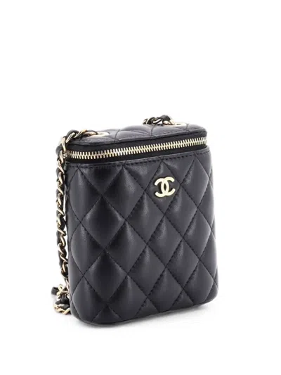 Pre-owned Chanel Vertical Classic Vanity Case With Chain Quilted Lambskin Small Clutch Bag In Black