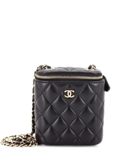 Pre-owned Chanel Vertical Classic Vanity Case With Chain Quilted Lambskin Small Clutch Bag In Black