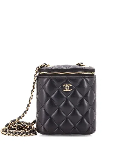 Pre-owned Chanel Vertical Classic Vanity Case With Chain Quilted Lambskin Small Clutch Bag In Black