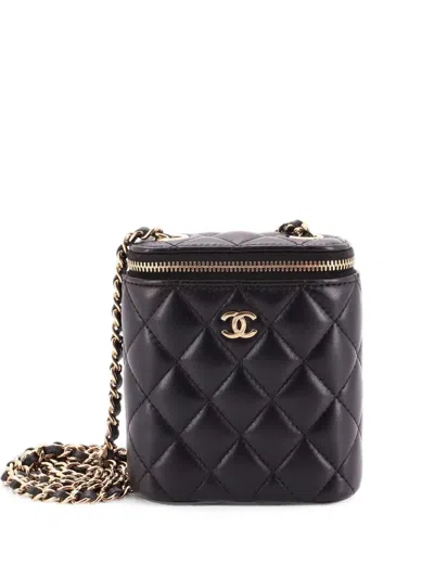 Pre-owned Chanel Vertical Classic Vanity Case With Chain Quilted Lambskin Small Clutch Bag In Black