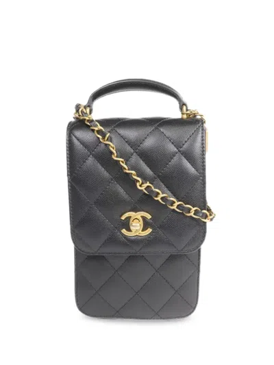 Pre-owned Chanel Vertical In The Loop Calfskin Crossbody Bag In Black