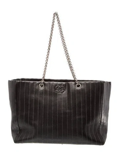 Pre-owned Chanel Vertical Quilt Mademoiselle Ligne Tote In Black