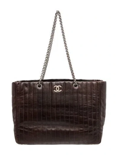 Pre-owned Chanel Vertical Quilt Mademoiselle Ligne Tote In Brown