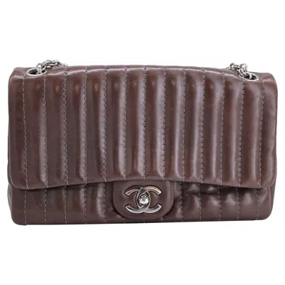 Pre-owned Chanel Vertical Quilted Flap Bag In Brown Leather