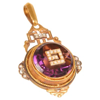 Pre-owned Chanel Victorian Sweetheart Locket Pendant 18k Gold Diamonds Pearls Amethyst Glass Past In Purple