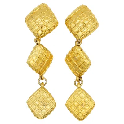 Pre-owned Chanel Vintage 1970s Large Iconic Trio 3 Waffle Matelassé Quilted Drop Earrings In Multi