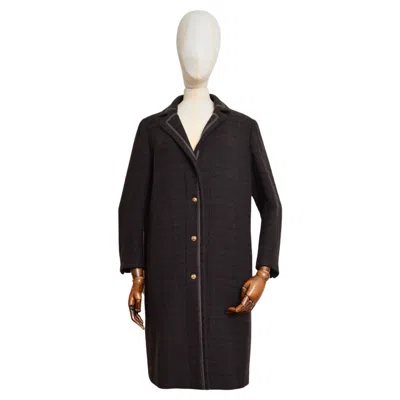 Pre-owned Chanel Vintage 1980's  Chocolate Brown Longwool Chesterfield Boucle Coat