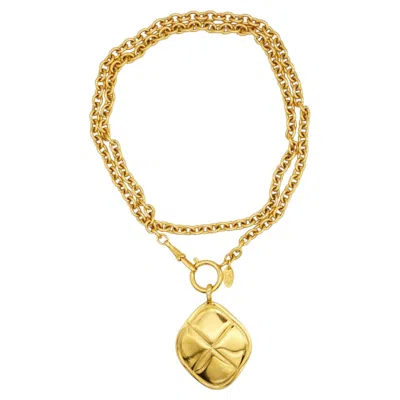 Pre-owned Chanel Vintage 1980s Gold Matelassé Quilted Diamond Long Necklace Belt Bracelet In Multi