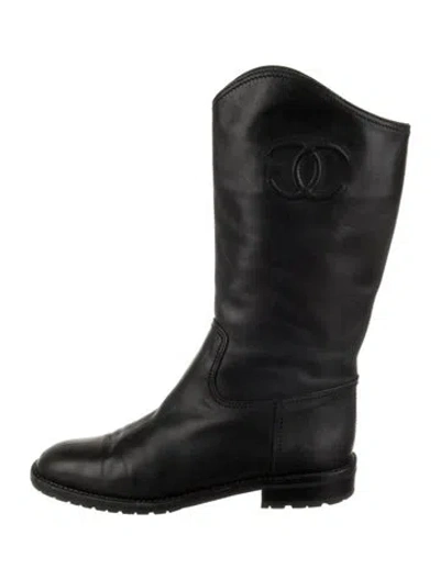 Pre-owned Chanel Vintage 1990's Riding Boots In Black