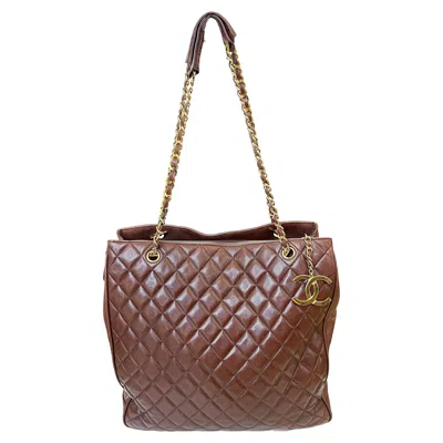 Pre-owned Chanel Vintage 1990s  Brown Quilted Jumbo Tote Shoulder Bag Purse Gold Cc Charm
