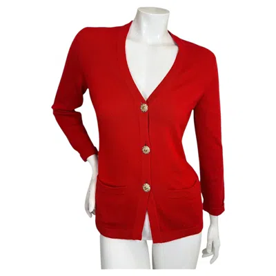Pre-owned Chanel Vintage 1990s  Red 100% Cashmere Cardigan With Jeweled Cc Buttons