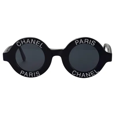 Pre-owned Chanel Vintage 1993 Iconic  Paris Cc Logo Round Black Sunglasses
