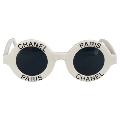 Pre-owned Chanel Vintage 1993 Iconic  Paris Round White Sunglasses