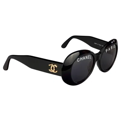 Pre-owned Chanel Vintage 1993 Iconic  Paris Spelled Black Sunglasses
