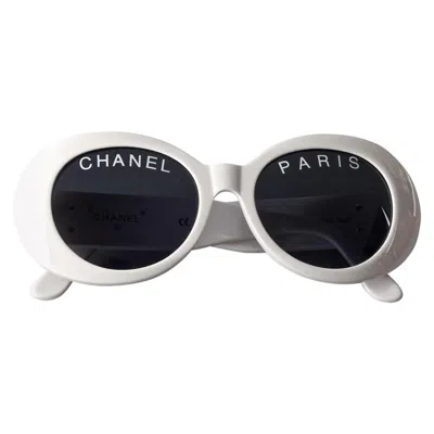 Pre-owned Chanel Vintage 1993 Iconic  Paris Spelled White Sunglasses