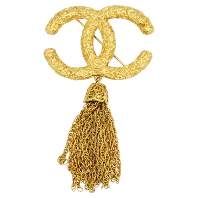 Pre-owned Chanel Vintage 1993 Iconic Gold Lava Logo Coco Cc Tassel Fringe Chunky Brooch In Red
