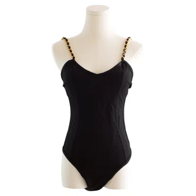 Pre-owned Chanel Vintage 1994 Black Gold Chain Strap Corset Swimsuit Bodysuit