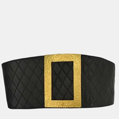 Pre-owned Chanel Vintage 1994 Fall 75 Black Quilted Lambskin Leather Gold Hammered Buckle Corset Belt