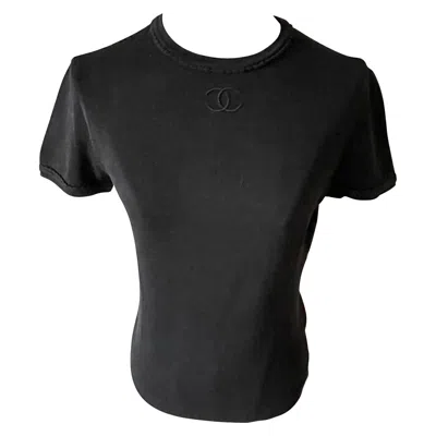 Pre-owned Chanel Vintage 1994 Women's Black Double Cc Logo T-shirt Size 36