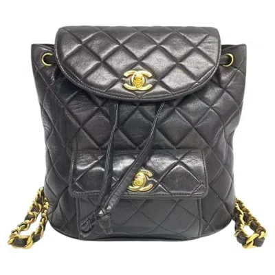 Pre-owned Chanel Vintage 1994-1996 Duma Backpack Black Lambskin Leather Gold Hardware
