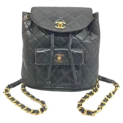 Pre-owned Chanel Vintage 1994-1996 Duma Backpack Black Lambskin Leather Gold Hardware