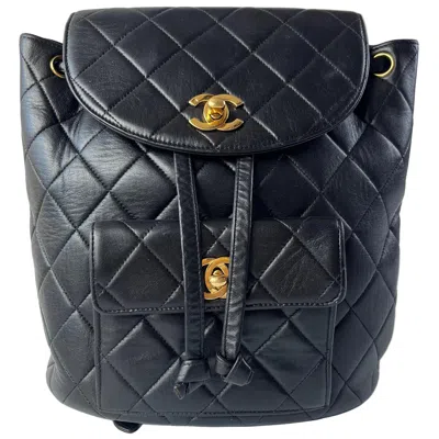Pre-owned Chanel Vintage 1994-1996 Duma Backpack Black Lambskin Leather Gold Hardware