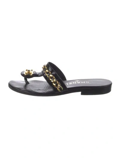 Pre-owned Chanel Vintage 1995 Flip Flops In Black
