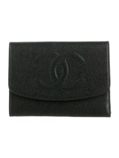 Pre-owned Chanel Vintage 1997-1999 Trifold Wallet In Green