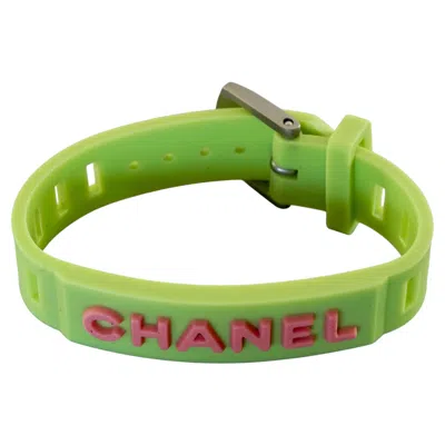 Pre-owned Chanel Vintage 1999  Logo Fluorescent Green Orange Rubber Bracelet