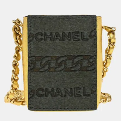 Pre-owned Chanel Vintage 2000 Khaki Pony Hair Lambskin Leather Shoulder Cigarette Case Bag In Brown