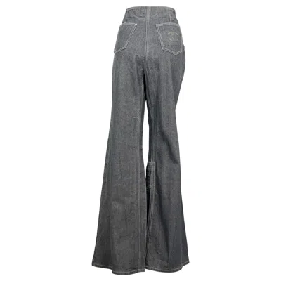 Pre-owned Chanel Vintage 2001  Crystal Cc Logo Flared Cargo Denim Pants In Gray