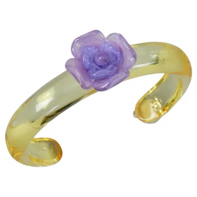 Pre-owned Chanel Vintage 2001  Translucent Camellia Flower Cc Logo Bangle Bracelet In Multi