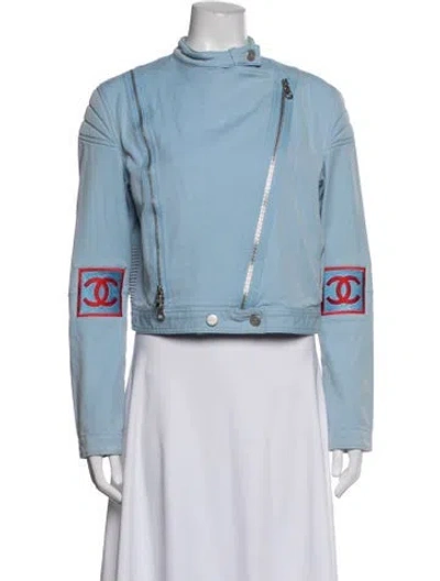 Pre-owned Chanel Vintage 2002 Biker Jacket In Blue/red