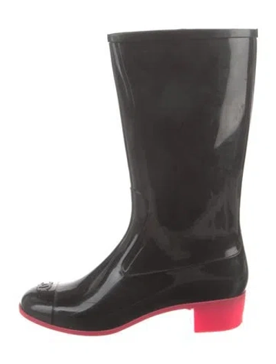 Pre-owned Chanel Vintage 2008 Rain Boots In Black