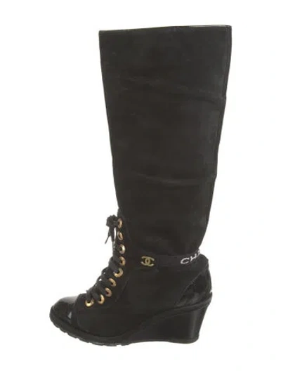 Pre-owned Chanel Vintage 2010 Lace-up Boots In Black