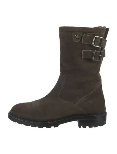 Pre-owned Chanel Vintage 2010 Moto Boots In Green