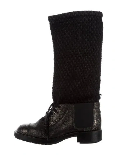 Pre-owned Chanel Vintage 2011 Lace-up Boots In Black/blue