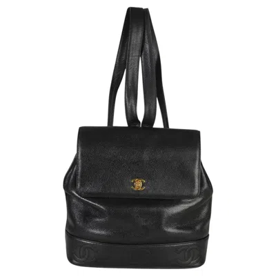 Pre-owned Chanel Vintage 24k Caviar Triple Cc Flap Backpack In Black
