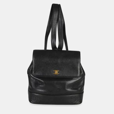 Pre-owned Chanel Vintage 24k Triple Cc Flap Backpack In Black