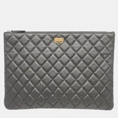 Pre-owned Chanel Vintage 2.55 Large Black Aged Calfskin Leather Clutch Bag